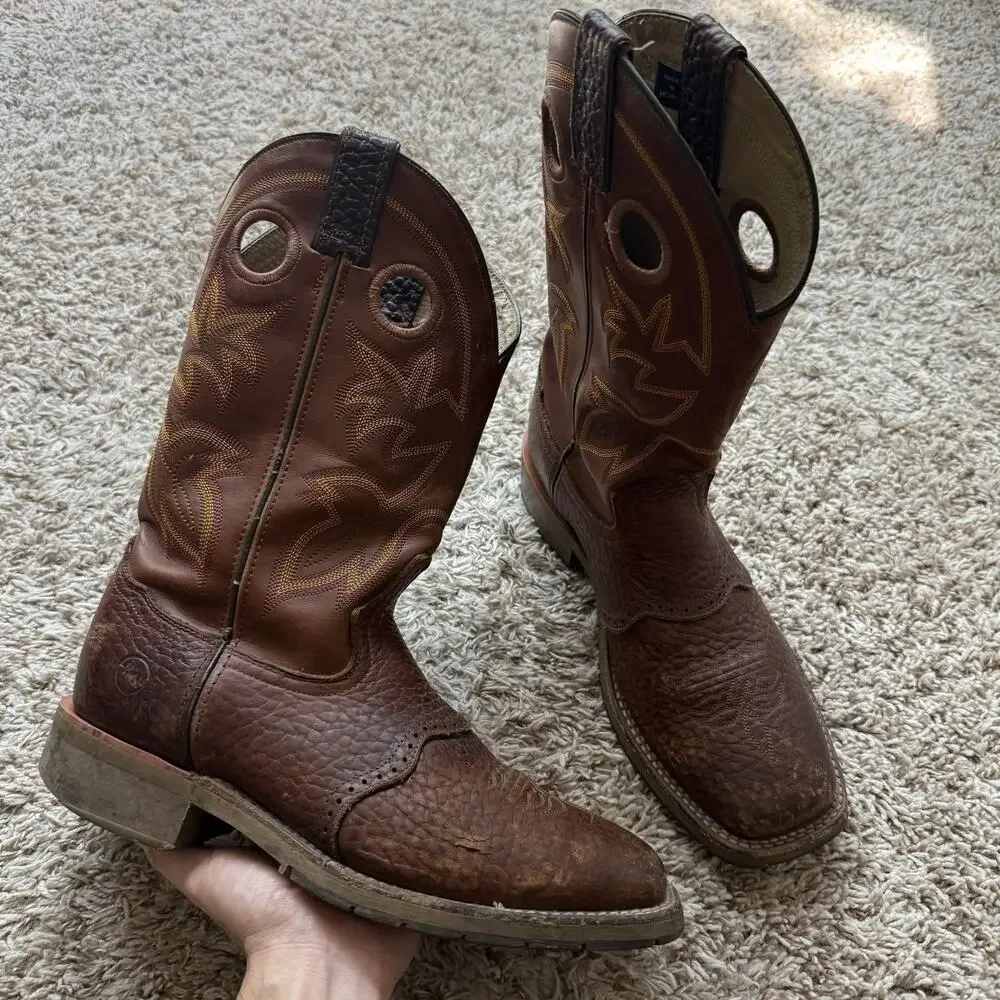 Double H Western Boots Brown Pull On Square Toe Cowboy Mexico Men’s Size 9.5 D